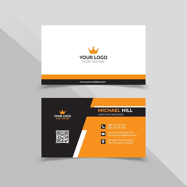 minimal business card design template white orange and black color