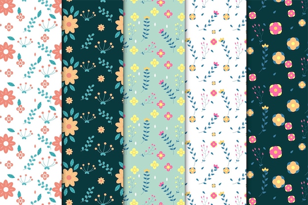 minimal pattern vector with flowers and leaves creative floral pattern decoration on green dark and white backgrounds seamless flower pattern design for fabric prints wallpapers and book covers