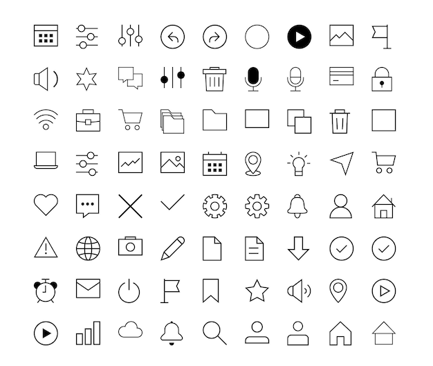 minimal vector ui icon pack for web and mobile interface black outline set