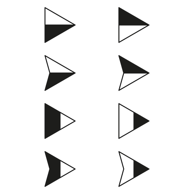 Minimalist arrow icons vector Set of black and white directional symbols Navigation