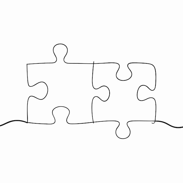 Minimalist Connected Puzzle Line Art Illustration of Four Interlocking Pieces Vector Design