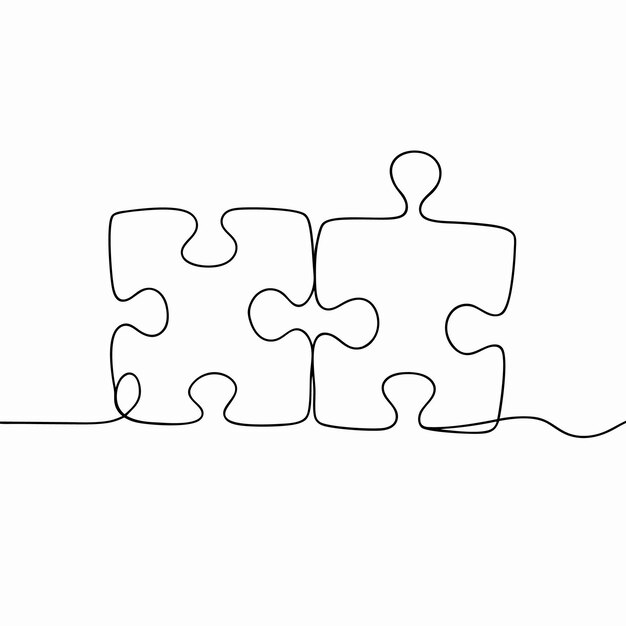 Minimalist Connected Puzzle Line Art Illustration of Four Interlocking Pieces Vector Design