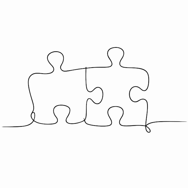 Minimalist Connected Puzzle Line Art Illustration of Four Interlocking Pieces Vector Design