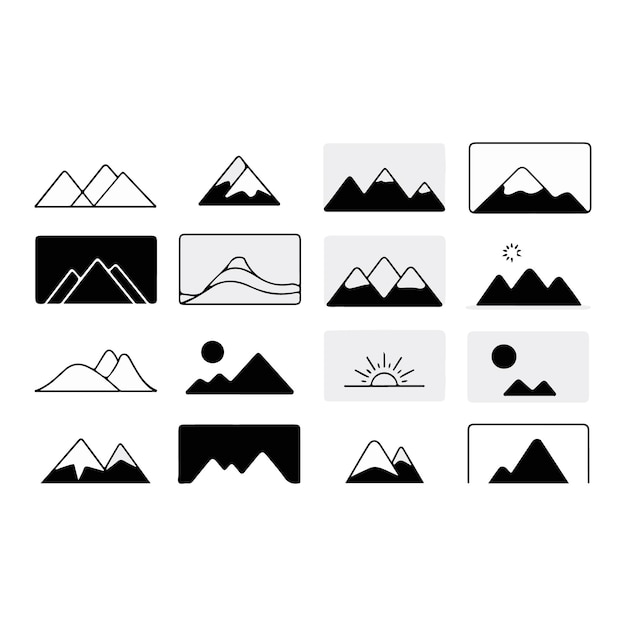 Minimalist mountain range icons in various styles