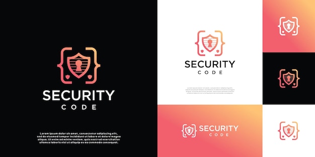 Minimalist shield security code logo shield security icon set for programming code logo design