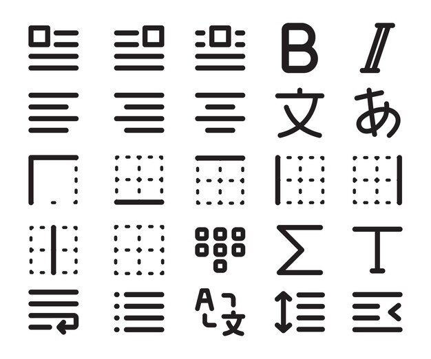 Minimalist Text Editor UI Icon Set ypographic and Paragraph Tools for UI Apps and Web Design