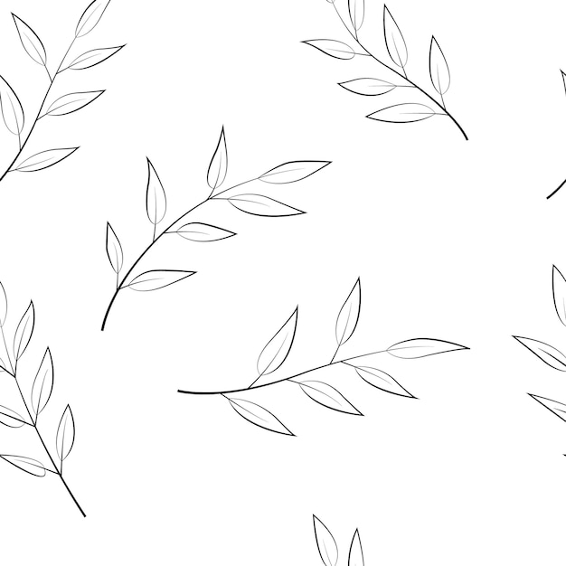minimalistic line art pattern with plant branches isolated on white background