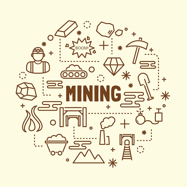 mining minimal thin line icons set