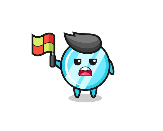 Mirror character as line judge putting the flag up
