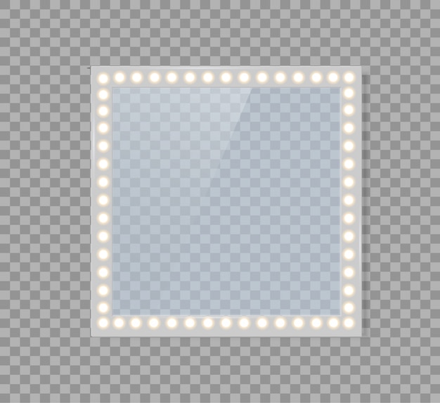 mirror in frame with bright lights for makeup in backroom