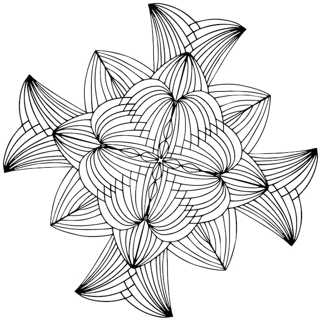 mirror pattern repeating lines star flower or snowflake children coloring black and white snowflake