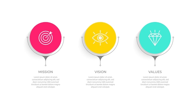 Mission Vision Values of company icon set Success symbol isolated background