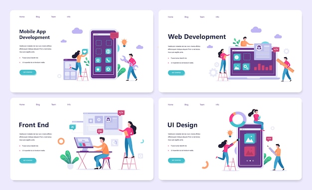 mobile app and web development banner concept set