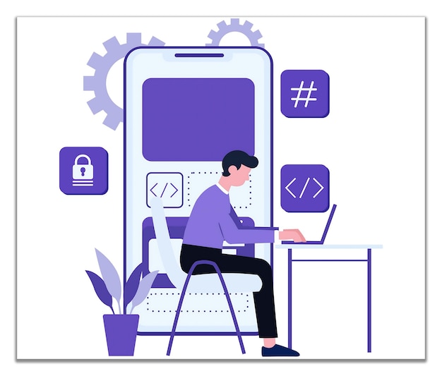 Mobile app developer working on a laptop