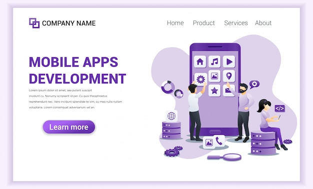 Mobile app development for landing page template.