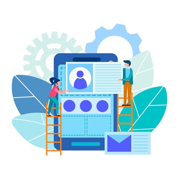 Mobile app interface online business teamwork Vector illustration