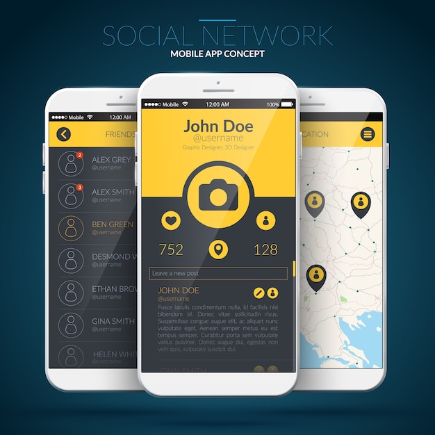 mobile application user interface concept with different web elements and icons isolated