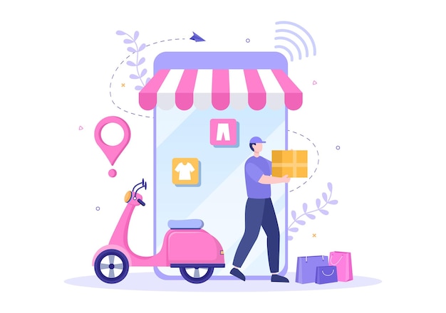 mobile store or shopping online in application vector illustration. digital marketing promotion, payment and purchase via credit card for poster