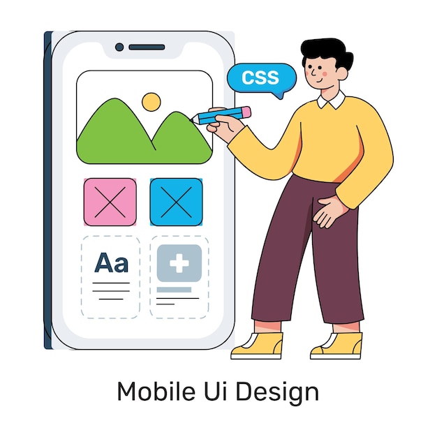 Mobile UI Design Developer Sketching Interface with CSS