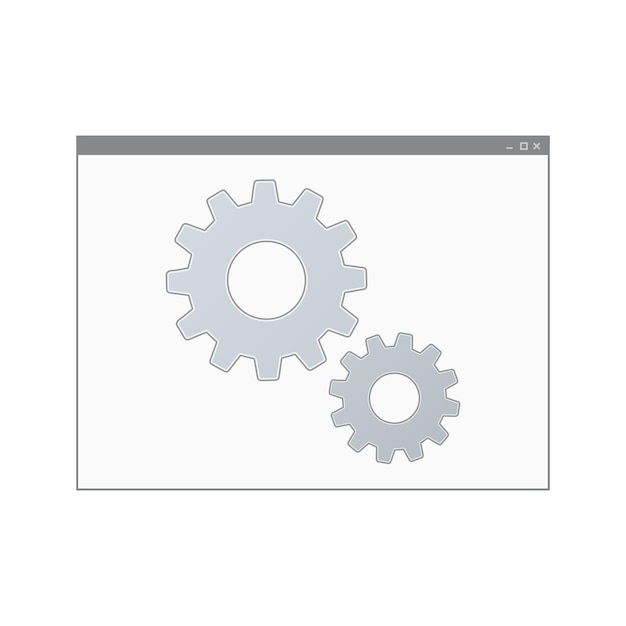 Mockup of computer program window with gears isolated on white background Color icon