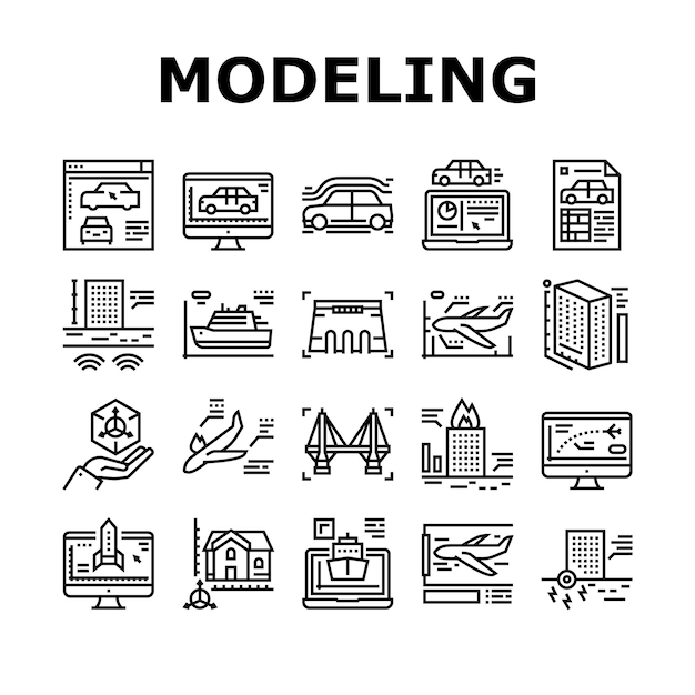 modeling engineering collection icons set vector sign