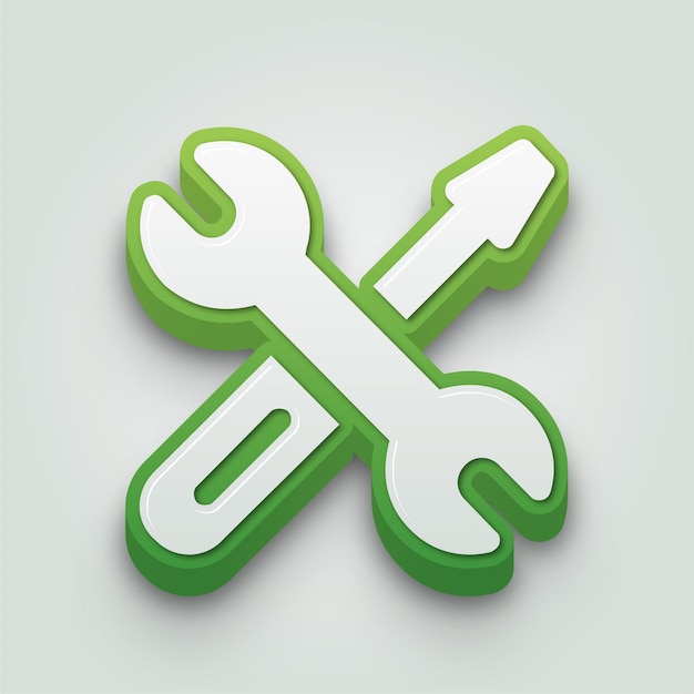 Modern 3D Green and White Tools Icon with Editable Background