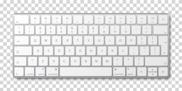 Modern aluminum computer keyboard on transparent background.