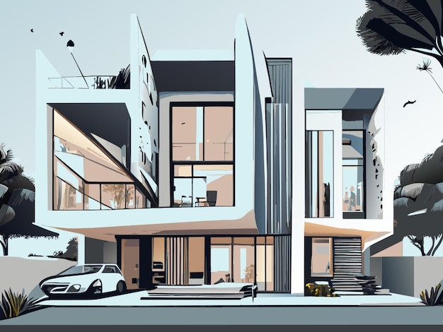 modern architecture of the house vector illustration flat 2
