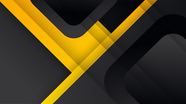 Modern black and yellow golden color shape overlap pattern on dark background with shadow Abstract trendy color geometric shape with copy space Futuristic and technology concept Vector illustration