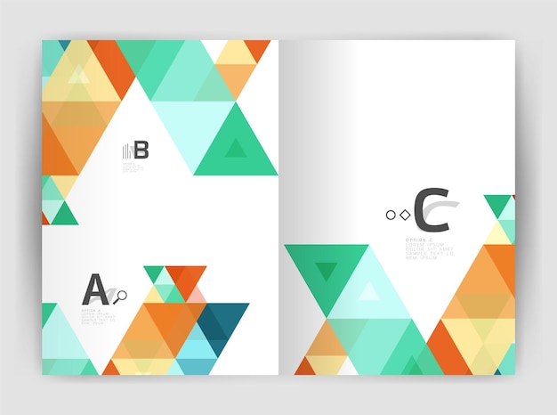 Modern business brochure or leaflet A4 cover template Abstract background with color triangles annual report print backdrop Vector design for workflow layout diagram number options or web design