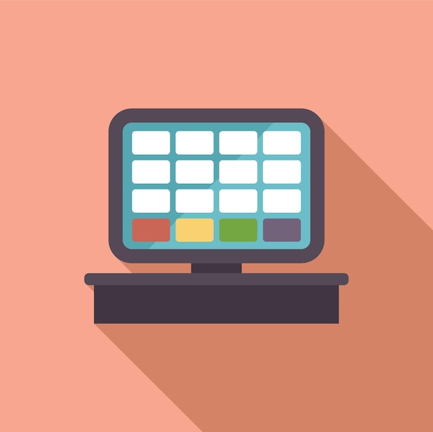 Modern cash register standing on counter in flat design