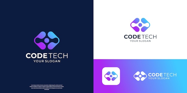 modern coding tech logo template connection dot technology symbol illustration