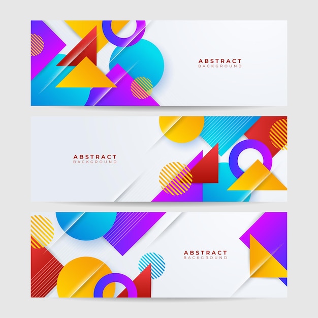 Modern colorful abstract geometric banner background Tech banner design with square triangle circle and geometric shapes Vector abstract graphic design banner pattern background template