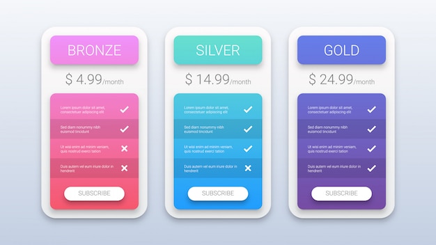 Modern Colorful Pricing Table Template