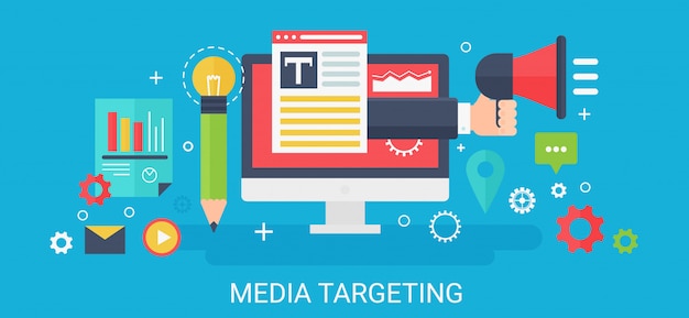 modern  concept media targeting banner with icons and text.