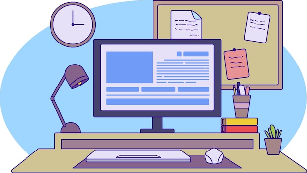 modern desktop computer flat concept illustration