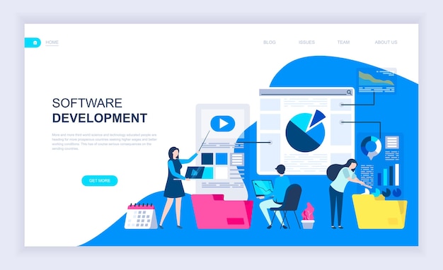 Modern flat design concept of Software Development with decorated small people character for website and mobile website development UI and UX design Landing page template Vector illustration