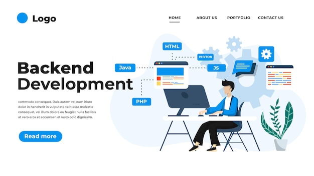 Modern flat design illustration of Backend Development.