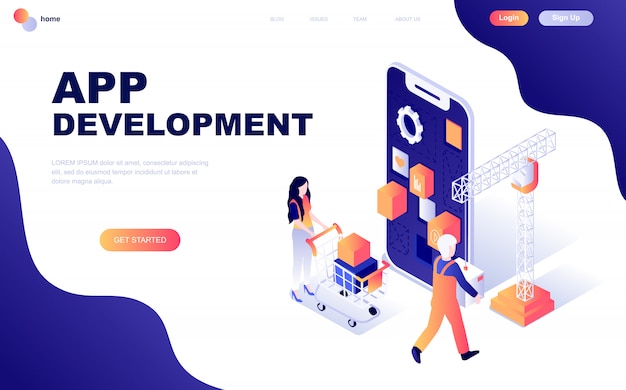 modern flat design isometric concept of app development
