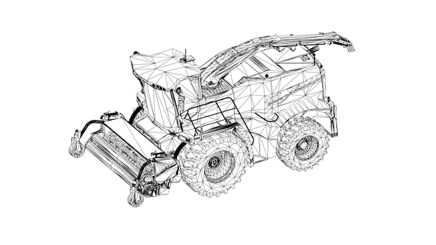 Modern harvester on a white background. Abstract Creative vector lines connected to points