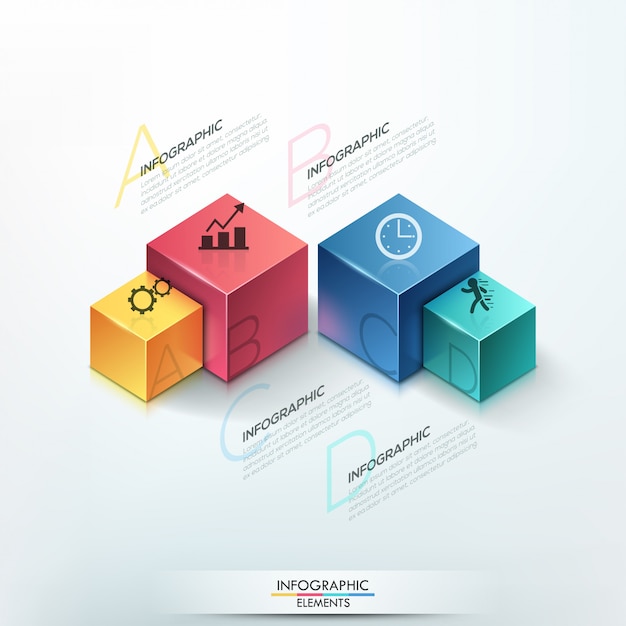 Modern infographics options template with 4 cubes