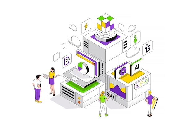 Modern Isometric Illustration design Data Analysis