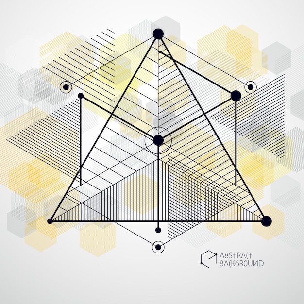 Modern isometric vector abstract yellow background with geometric element. Layout of cubes, hexagons, squares, rectangles and different abstract elements.
