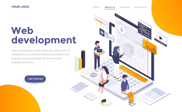 Modern landing page template of  Web Development in isometric style