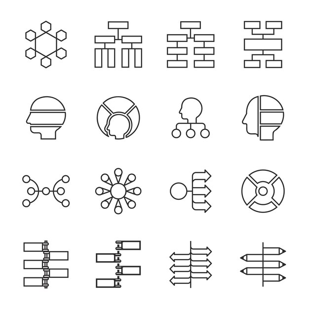 Modern Mind Map Infographic template flat lineicons collection simple design vector