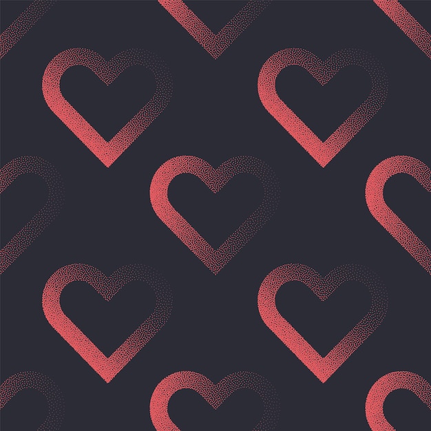 Modern Outline Hearts Seamless Pattern Vector Valentines Day Aesthetic Background Abstract Wallpaper Dotted Linear Heart Graphic Love Symbol Repeat Wrapping Paper Texture Red Black Art Illustration