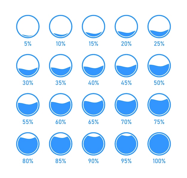 Modern percentage infographics object set in shape of flat blue loading circle 10 to 100 number text Flat Design Interface Illustration infochart infographic elements use for app and website