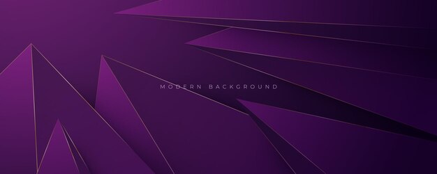 Modern polygonal shape purple background with gold line decoration