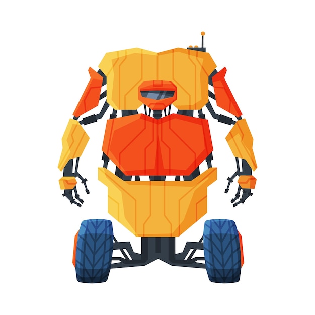 Modern Robot on Wheels Robotic Technology Artificial Intelligence Automation Concept Vector Illustration on White Background