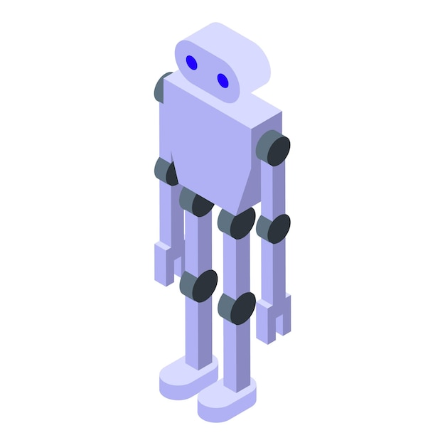 Modern robot standing with articulated limbs and blue eyes in isometric view